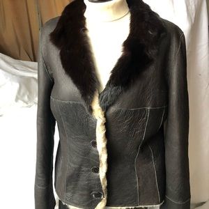 Shearling 100% sheepskin mink collar coat size L